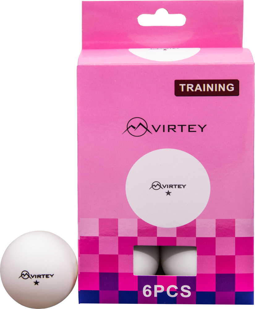 Шарик для пинг понга Virtey / Виртей 8331 1* бесшовный, пластиковый, белый, диаметром 40мм, 6шт.  #1