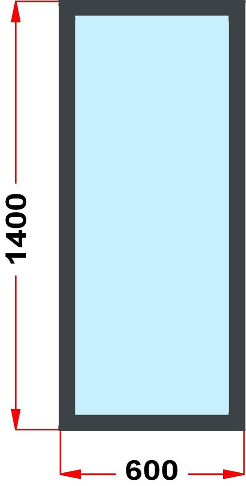 Окно из профиля Grunder 60 мм (1400 x 600), не открывающееся, стеклопакет 3 стекла, темно-серое снаружи, #1