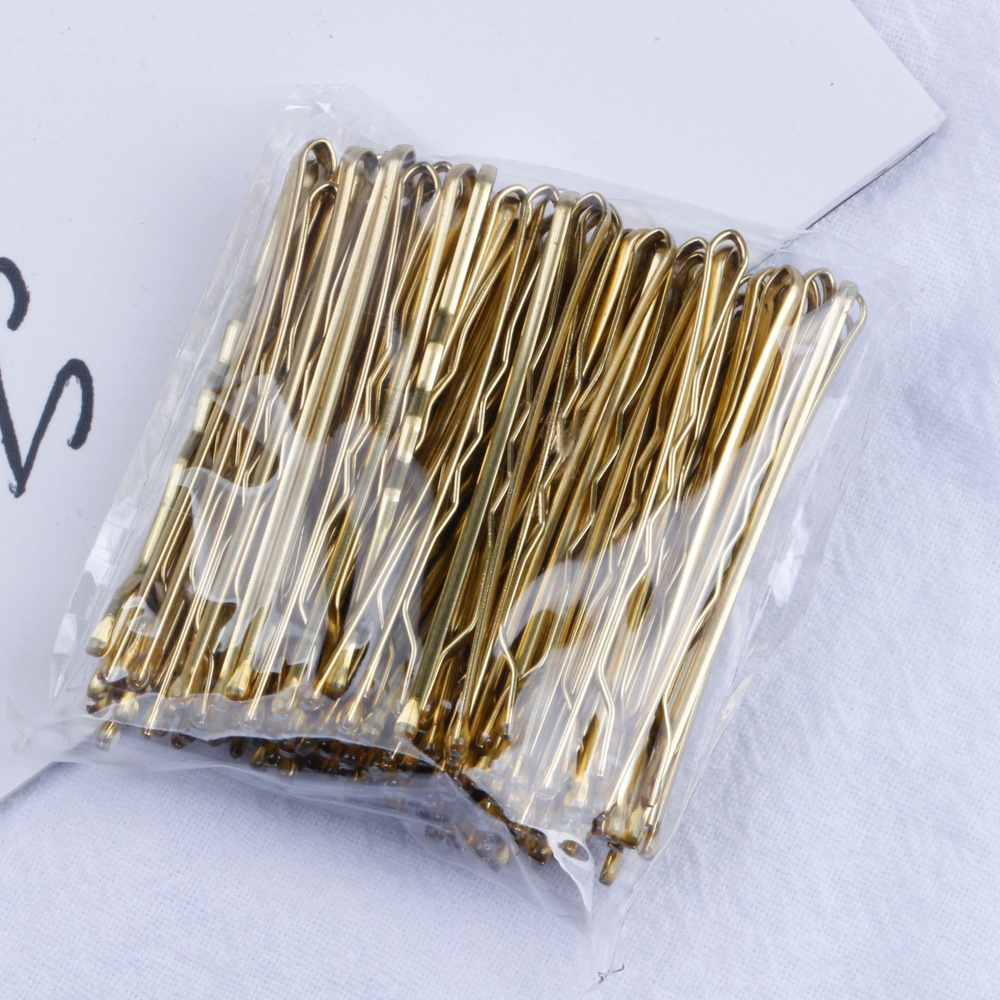 Невидимки для волос волнистые c круглой головкой золотые 7 см (L) 50шт Premium в Zip пакете  #1