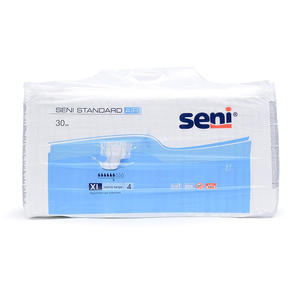 Подгузники для взрослых Seni Standart Air XL (4), обхват 130-170 см, 6 капель, 30 шт.  #1