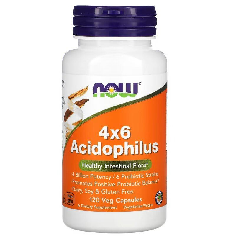 4x6 Ацидофилус (Ацидофильные Лактобактерии) NOW 4x6 Acidophilus 120 капсул, витамины спортивные  #1