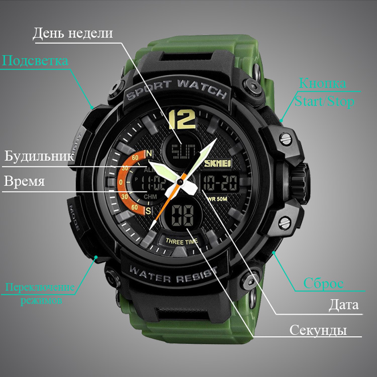 SKMEI 1343 Army Green OZON 404735778