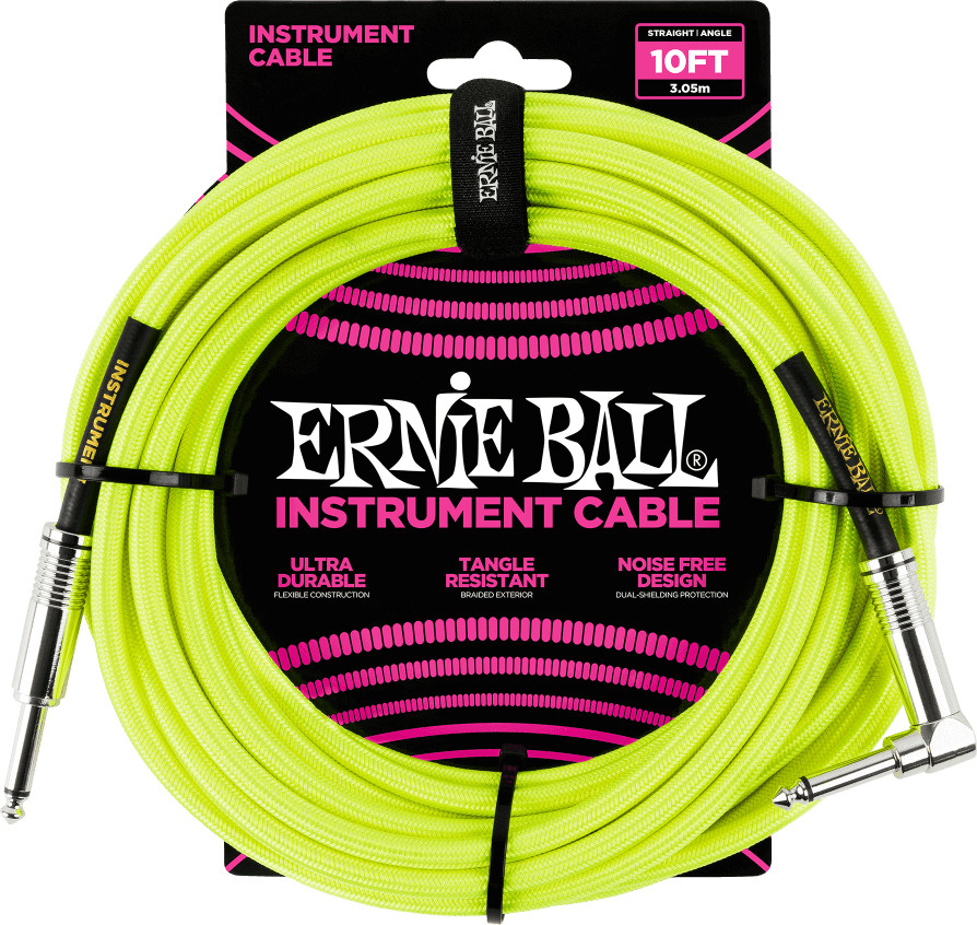 Ernie Ball 6080 кабель инструментальный, оплетёный, 3,05 м, прямой/угловой джеки, жёлтый  #1