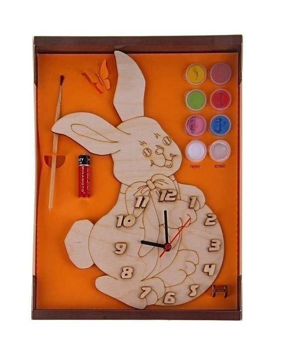 Часы с циферблатом под роспись "Зайка" с красками #1