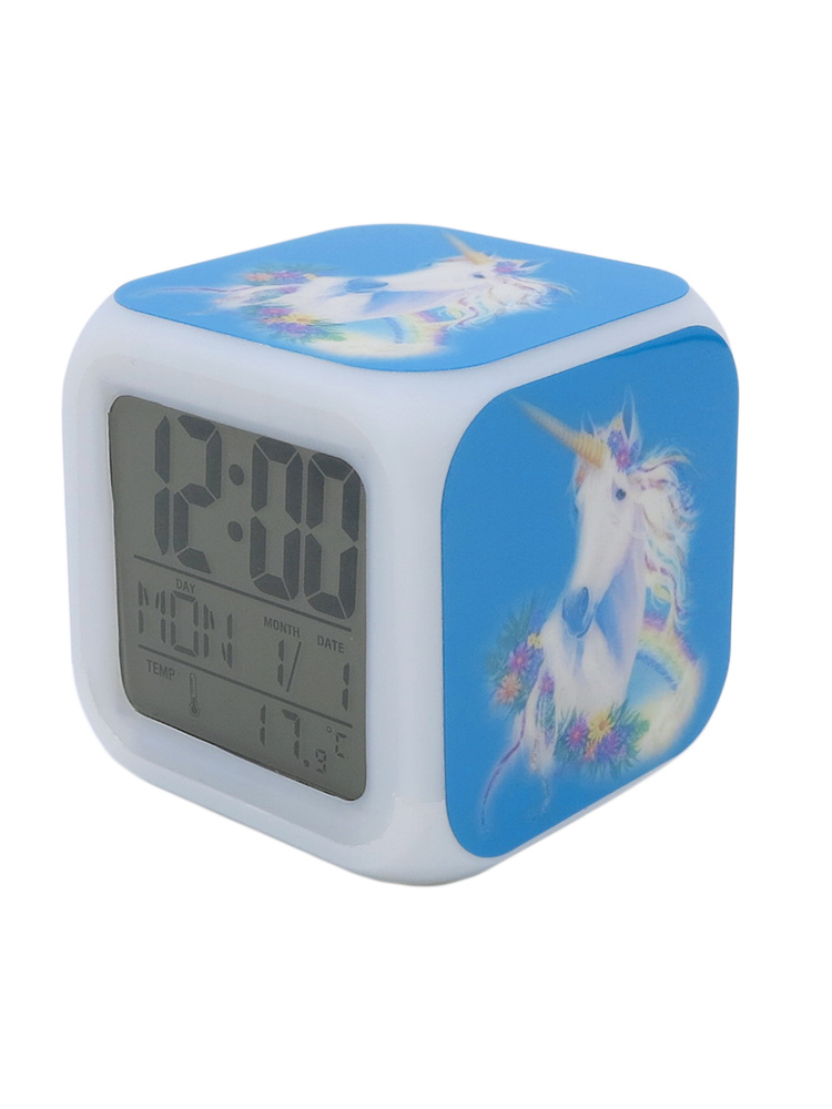 Детский настольный электронный будильник с подсветкой/ детские электронные настольные часы ночник Единорог #1