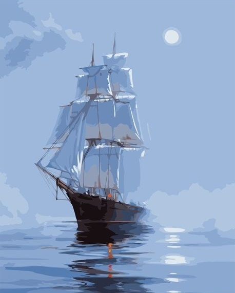 Картина по номерам на xолсте 40x50 с подрамником. 40 х 50 : Colibri - лодки, корабли. Корабль в ночной #1