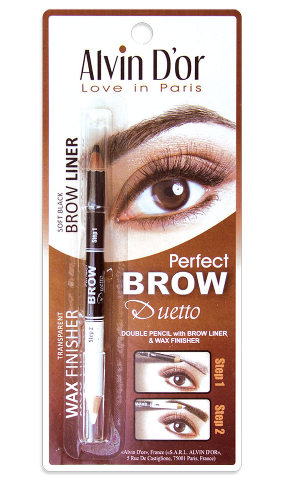 Alvin D'or, Дуэт для бровей (карандаш +воск) BROW Perfect (тон 01 Soft black)  #1