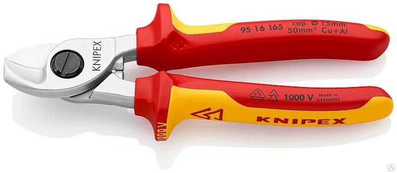 KNIPEX Кабелерез VDE, диаметр реза - кабель 15 мм/50 кв.мм, AWG 1/0, L-165 мм, хром, KN-9516165  #1