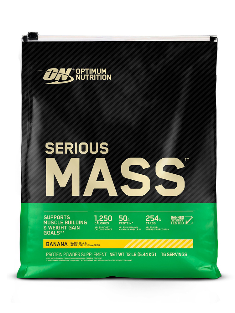 Гейнер с витаминами, глутамином Optimum Nutrition Serious Mass 5440 гр Банан  #1