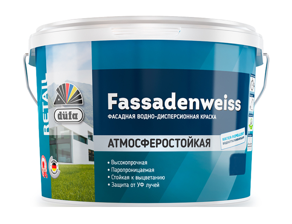 Краска фасадная водно-дисперсионная Dufa Retail Fassadenweiss глубокоматовая база 1 2,5 л  #1