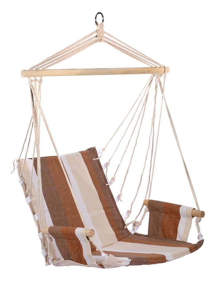 Гамак-кресло подвесное с подлокотниками (коричневый/белый/бежевый, хлопок) 56x102 см  #1