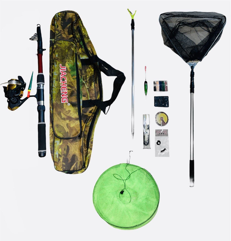 Набор для весенней, летней и осенней рыбалки (спиннинг телескопический, катушка Cobra 140, садок и подсак) #1