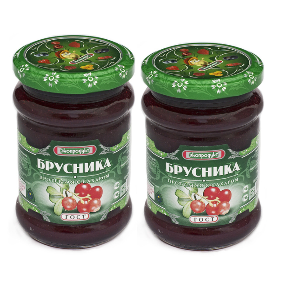 Брусника протертая с сахаром Экопродукт, 320г. цена за 2 штуки  #1