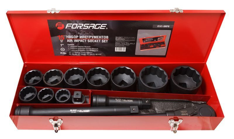 Набор инструментов ударных 15пр., 1"(12гр.) Forsage F-8141-9MPB #1