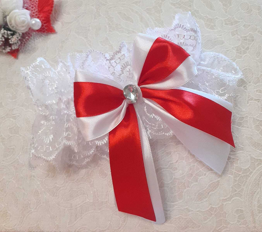 Подвязка атласная "Люкс" в красном цвете / свадебная подвязка невесты  #1