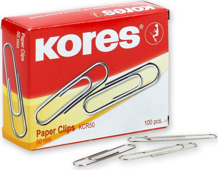 Скрепки Kores с отгибом, 50, никелевое, овальная, 100 штук, в картонной упаковке (серебристый)  #1