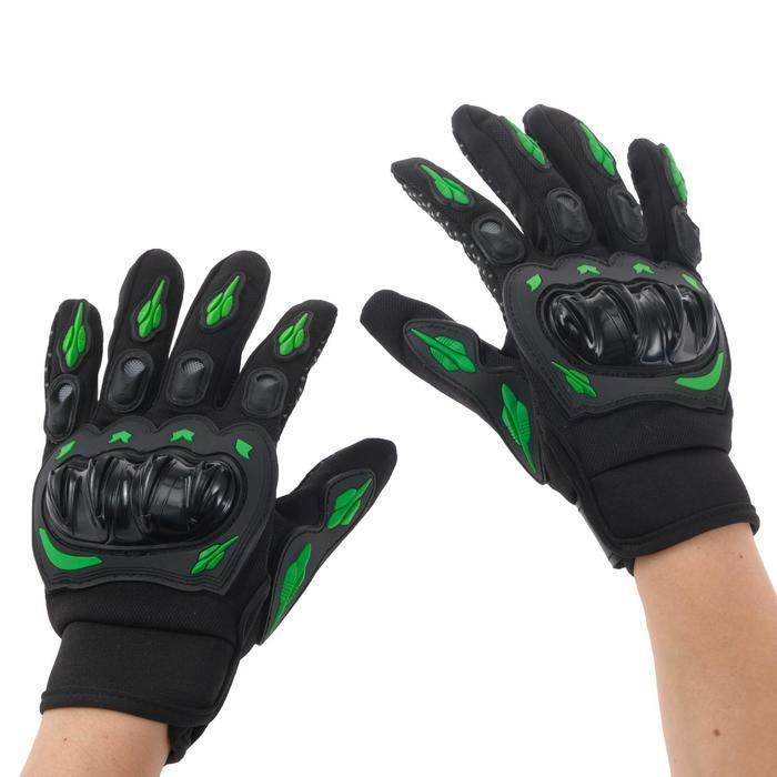 Перчатки мотоциклетные с защитными вставками, пара, размер XL, черно-зеленый  #1