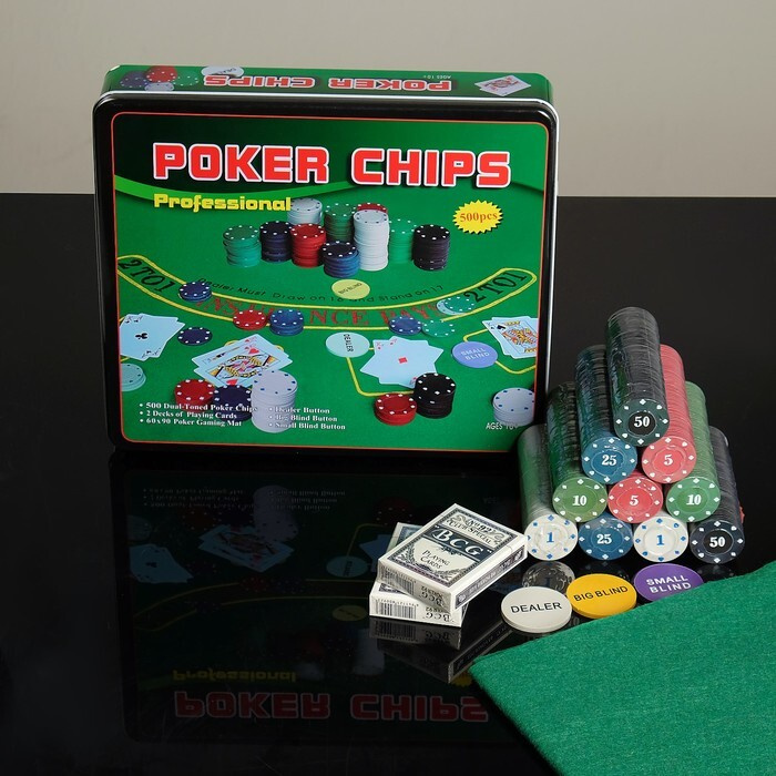 Покер, набор для игры (карты 2 колоды, фишки 500 шт.), 29 х 33 см  #1