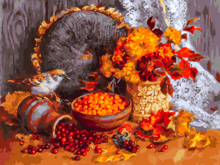 Картина по номерам Белоснежка "Осенние ягоды" (холст на подрамнике, 30х40 см)  #1