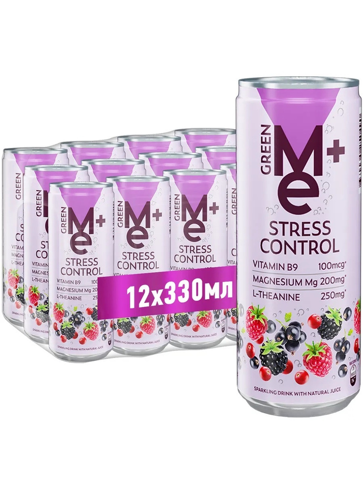 Газированный напиток GreenMe Plus (ГринМи Плюс) Stress Control Ягодый микс, 12 шт. по 0.33 л, ж/б  #1