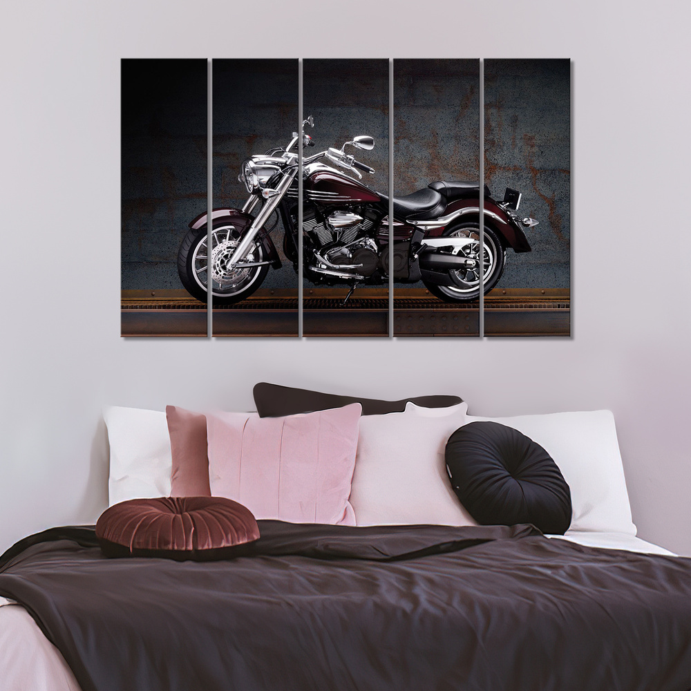 Модульная картина для интерьера на стену Вишнёвый мотоцикл Ямаха 150х100  #1
