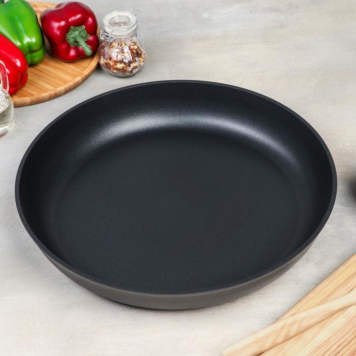 Сковорода, диаметр 34 см, без ручек, антипригарное покрытие, цвет черный  #1
