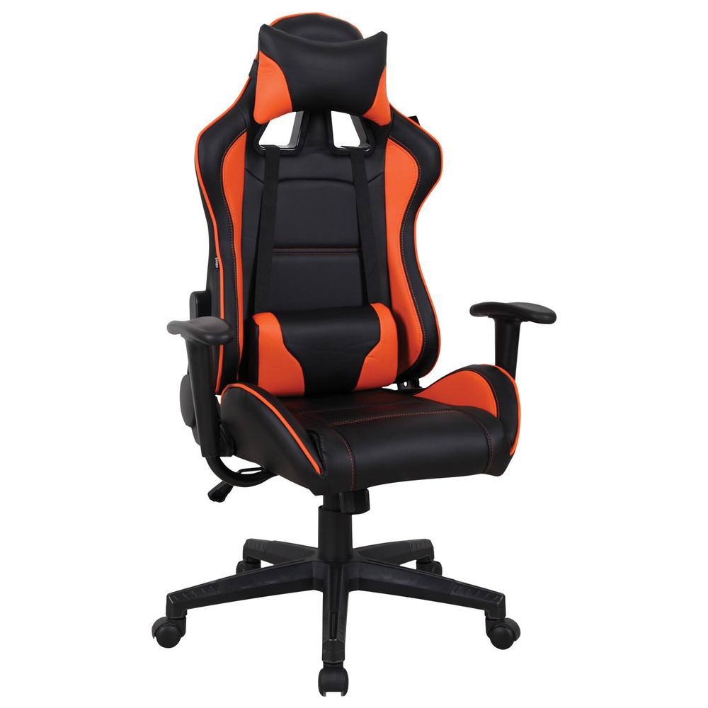 Кресло компьютерное Brabix "GT Racer GM-100", две подушки, экокожа, черное, оранжевое 531925  #1