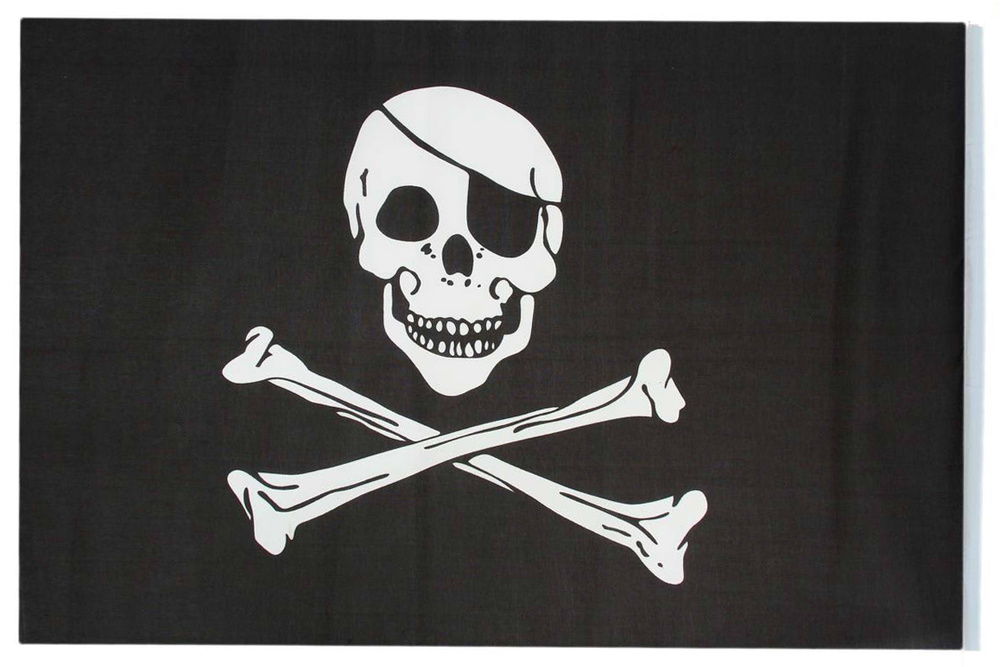 Флаг пиратский черный "Веселый Роджер" пират с повязкой, большой 60х90см  #1