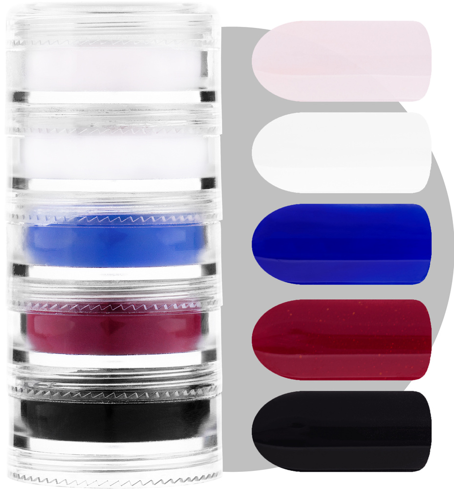 IRISK Набор цветной акриловой пудры, 5 цветов в тубе, Белый, светло-розовый, темно-синий, бордовый с #1