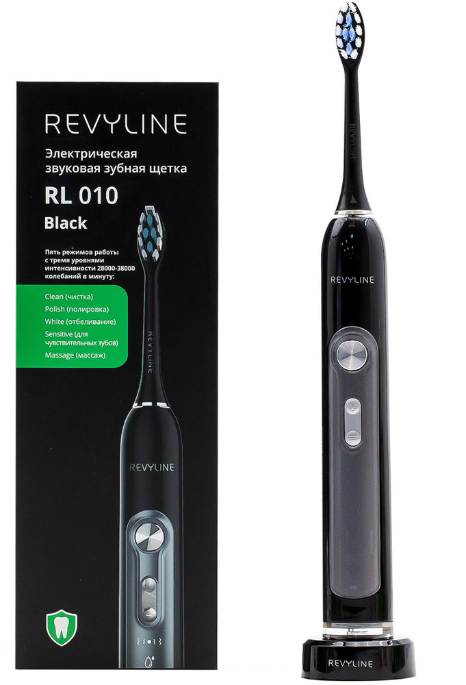 Электрическая звуковая зубная щетка Revyline RL 010, 5 режимов, 3 насадки, 38 000 колебаний/мин, черный #1