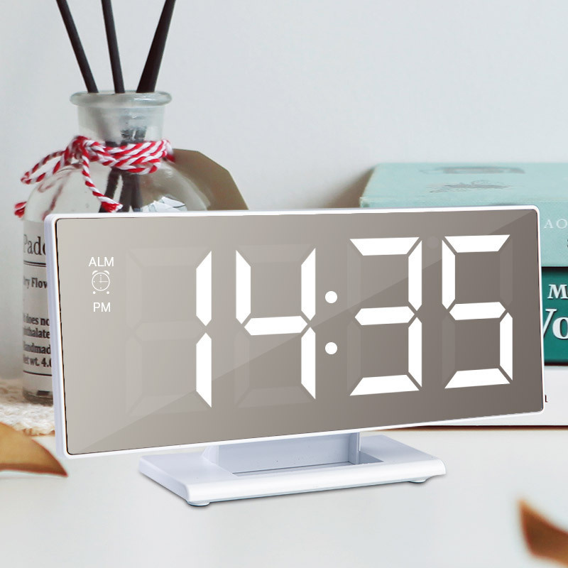 Настольные зеркальные часы с будильником DS-3618L (белый корпус, белые цифры)  #1