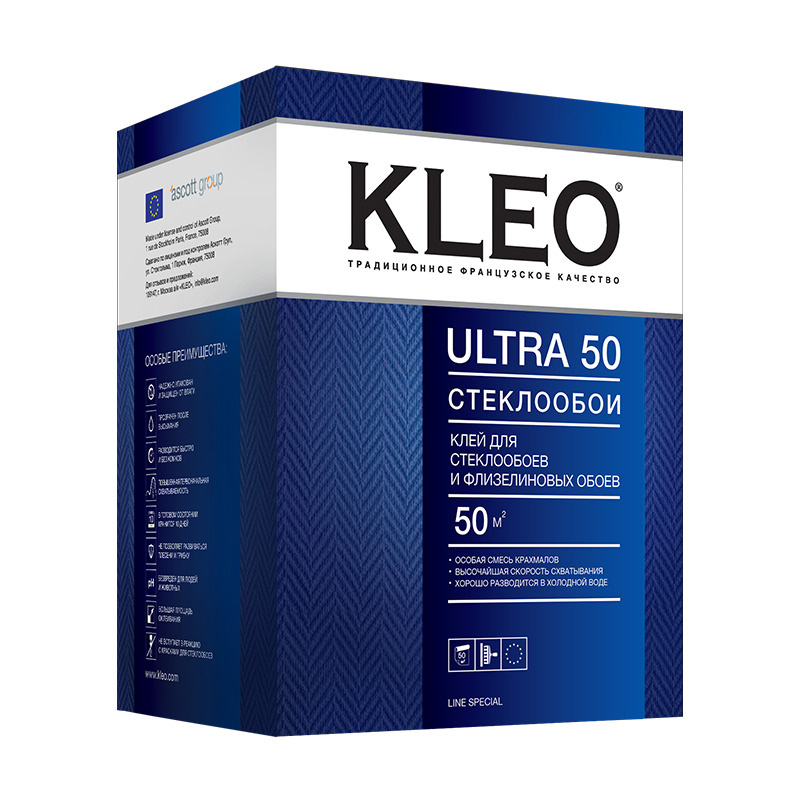 Клей для стеклообоев и флизелиновых обоев KLEO ULTRA 50, 500г, 1 шт  #1