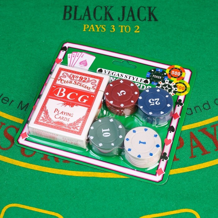 Покер, набор для игры, карты 54 штук, фишки 24 штуки, с номиналом  #1