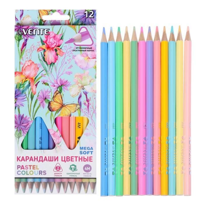 Цветные карандаши 12 цветов пастельные Trio Mega Soft Pastel, трехгранный корпус, супер мягкие, 4M, грифель #1