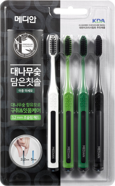 Набор зубных щеток с бамбуковым углем Median Bamboo Charcoal Toothbrush, 4 шт  #1