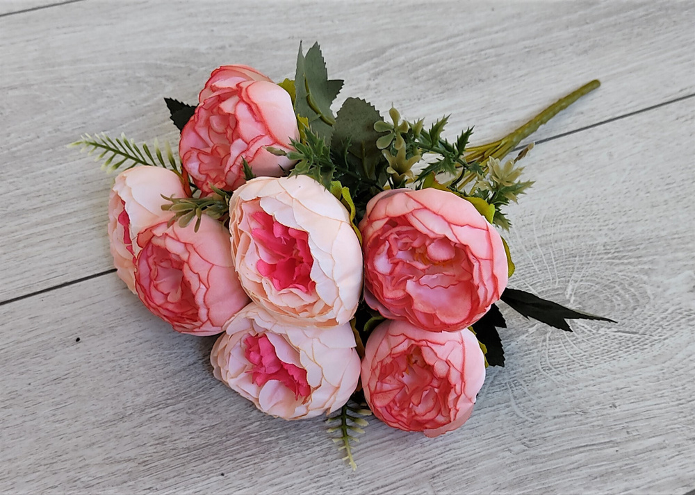Искусственные цветы декоративные растения в упаковке 1 куст "махровые пионы нежно-розовые" композиция #1