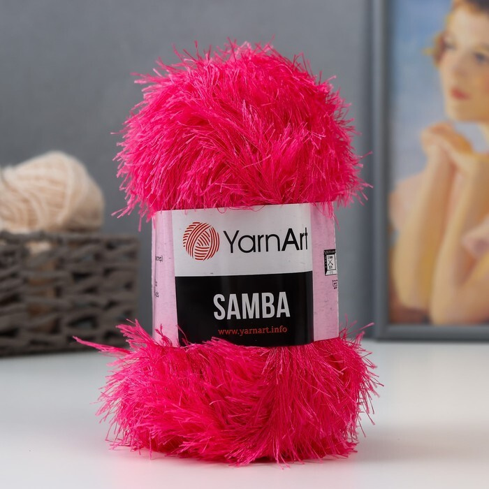 Пряжа для вязания YarnArt "Samba" 100% полиэстер 150м/100гр, 2012 ярко-розовый  #1