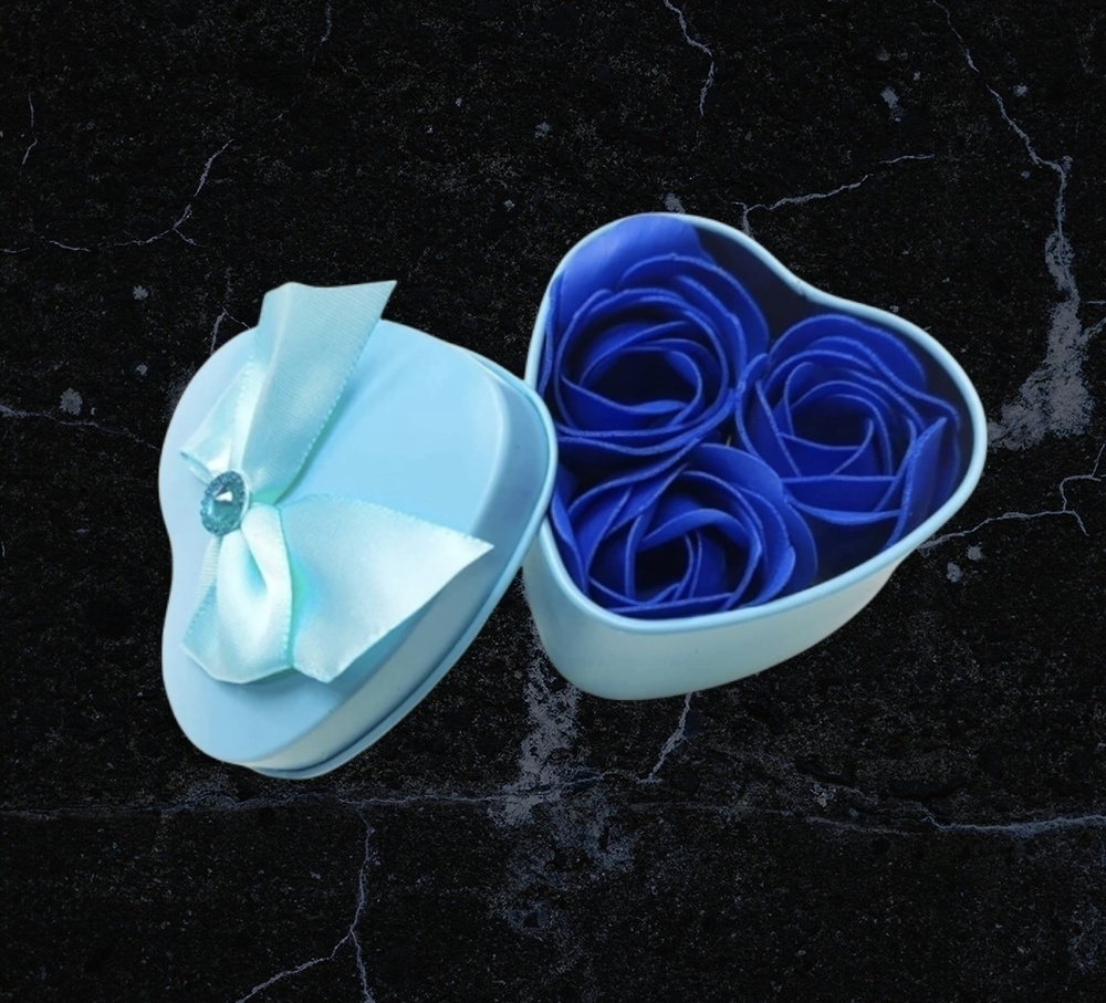 Набор мыльных розочек в форме сердца 3шт от TOP SELLER синий #1