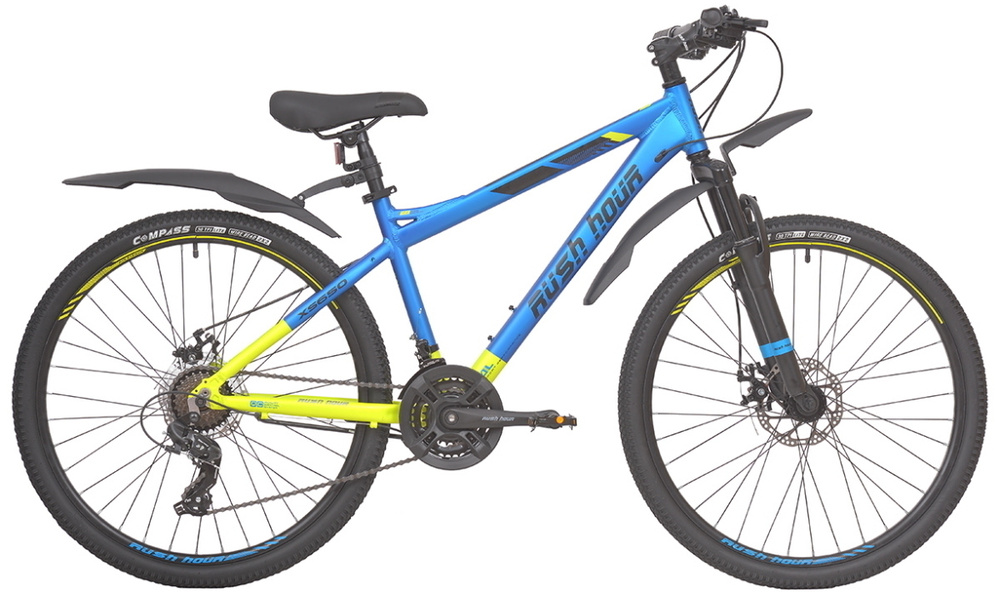 Велосипед алюминиевый подростковый горный 26" RUSH HOUR XS 650 21 скорость синий рама 16" рост 150-165см.MTB/дисковый/hardtail/для #1