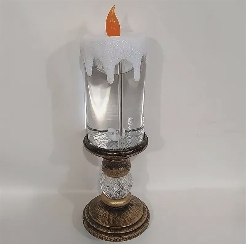 Светодиодная декоративная свеча с блёстками на подставке,27см, питание от USB  #1