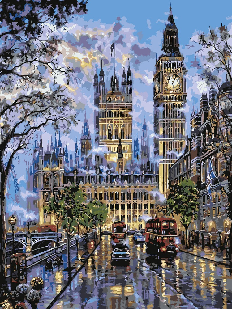 Картина по номерам Hobruk "Прогулка в Лондоне", на холсте на подрамнике 40х50, раскраска по номерам, #1