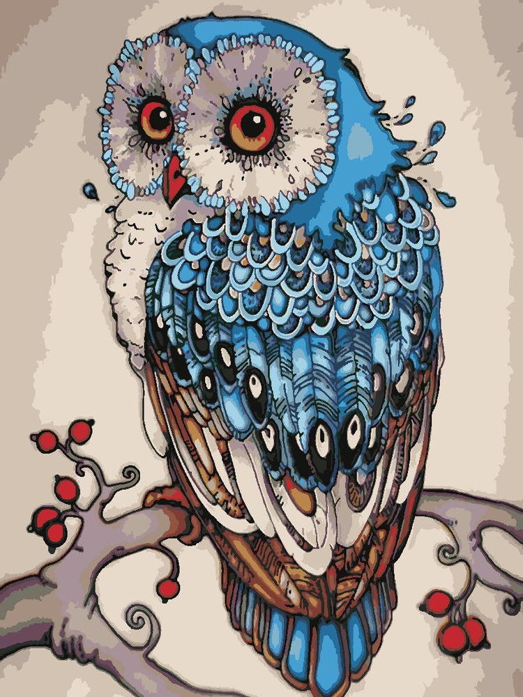 Картина по номерам Hobruk "Совушка", на холсте на подрамнике 40х50, раскраска по номерам, Птицы / природа #1