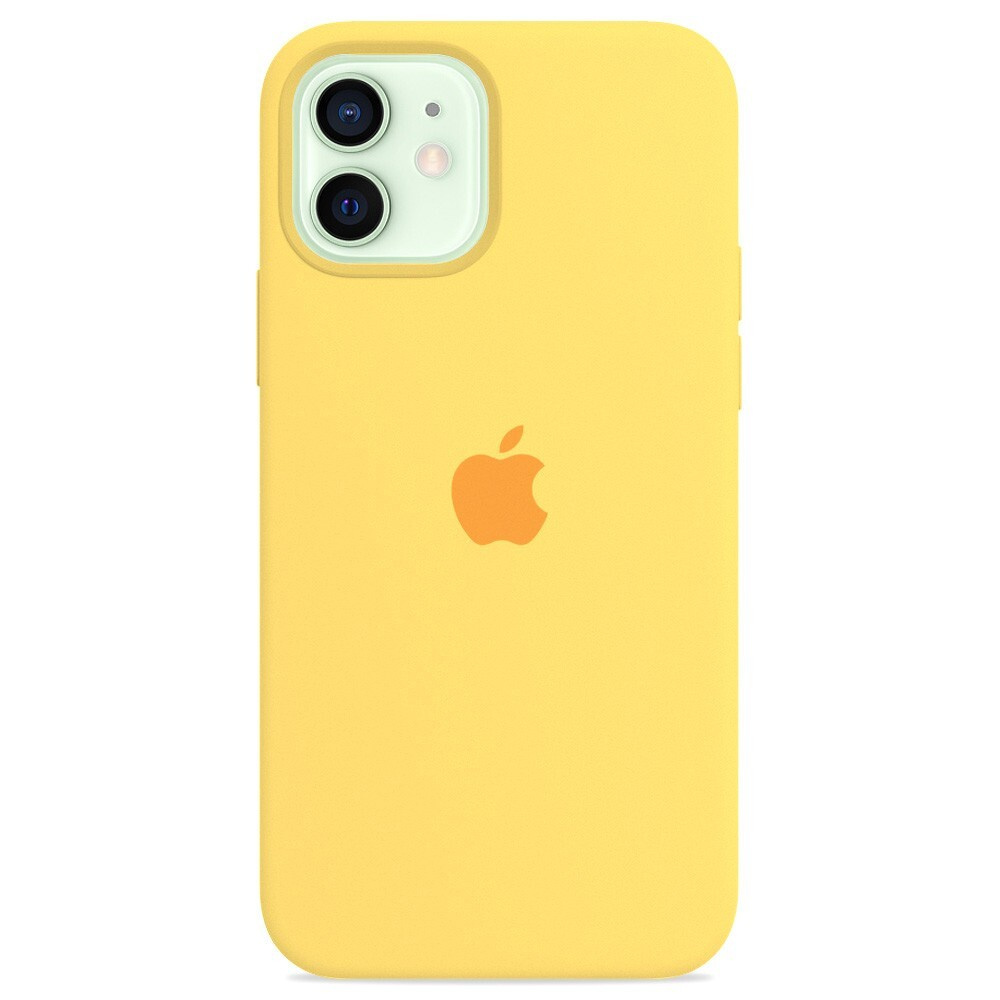 Силиконовый чехол для смартфона Silicone Case на iPhone 12 / Айфон 12 с логотипом, желтый  #1