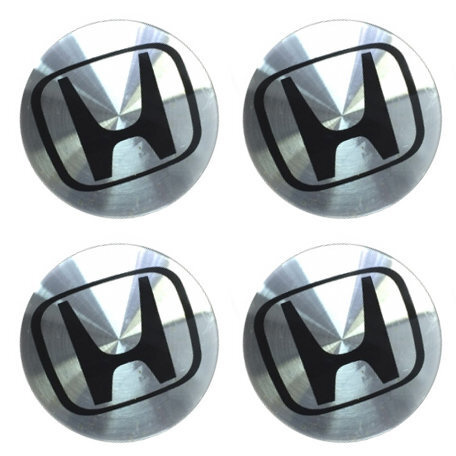 Наклейки на диски Хонда 56 мм цвет металл с черным 4 шт/ Наклейки на колпачки дисков колес Honda  #1