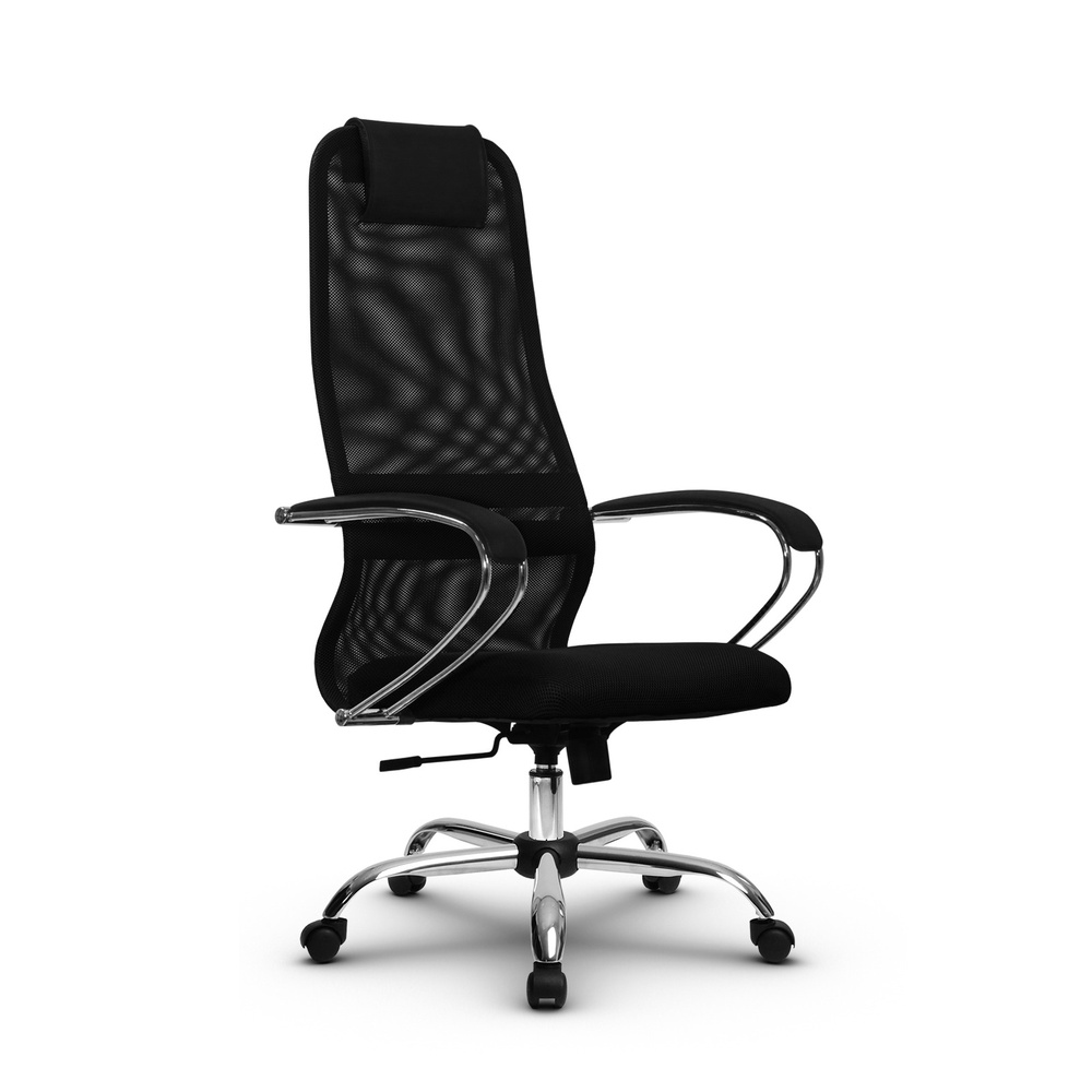 Кресло компьютерное офисное для руководителя Метта SU-BK-8-Ch, ткань-сетка/сетка, черные  #1