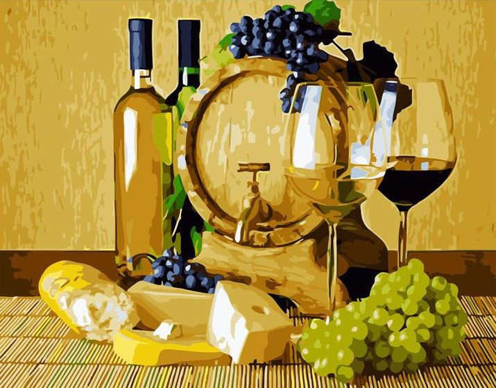 Картина по номерам на холсте 40х50 40 x 50 на подрамнике "Белое и красное вино с сыром" DVEKARTINKI  #1