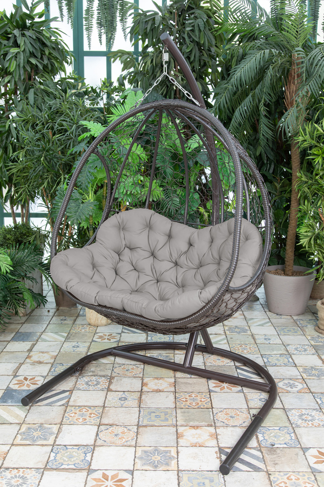 Подвесное садовое кресло Гермес на стойке, KALYMERA, плетеный ротанг, мягкое сиденье, двухместное, серое #1