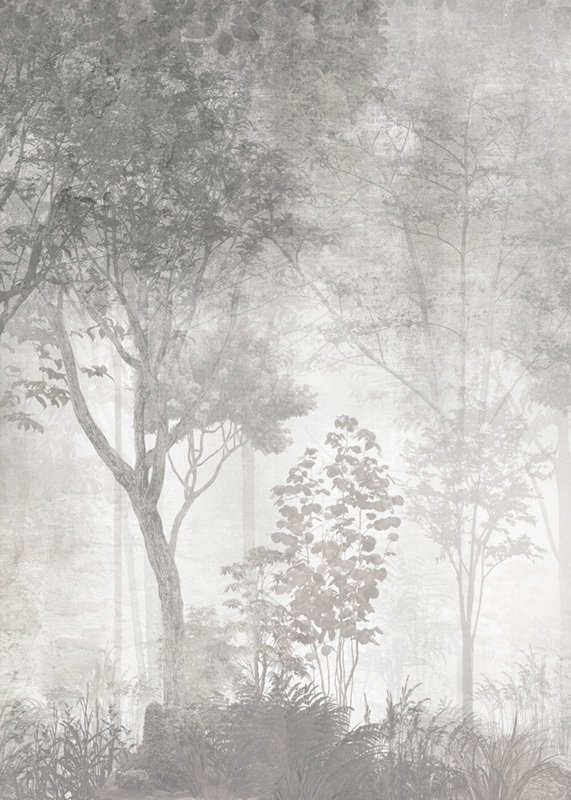 Фотообои GrandPik 26027 Лофт "Лес, деревья в тумане, винтаж, серые" (ШхВ), 200х280 см  #1