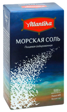 Соль пищевая морская "Атлантика" ЙОДИРОВАННАЯ картон., 500 гр.  #1