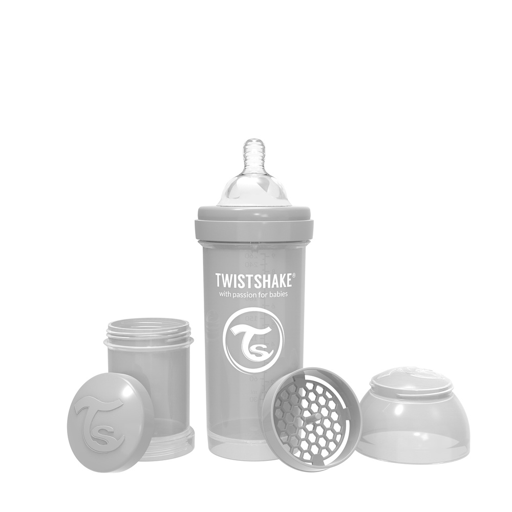 Антиколиковая бутылочка для кормления с соской от 2+ мес, 260 мл, Twistshake, цвет: серый (Pastel Grey) #1